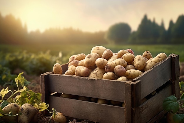 Aardappelen in Houten Krat Generatieve AI