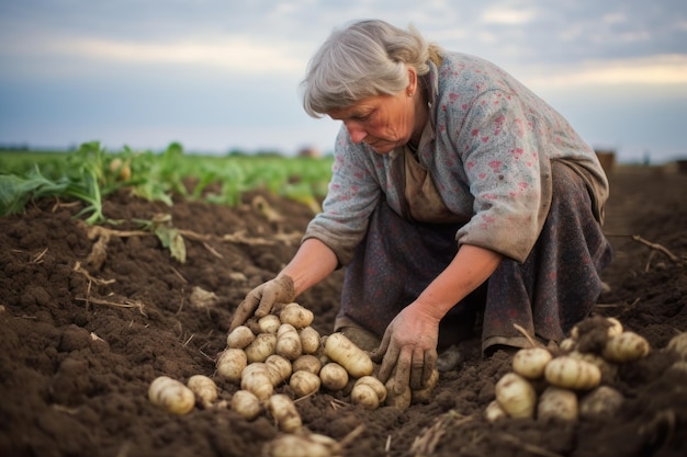 Aardappelen zaaien in dorp Mooie illustratie foto Generatieve AI