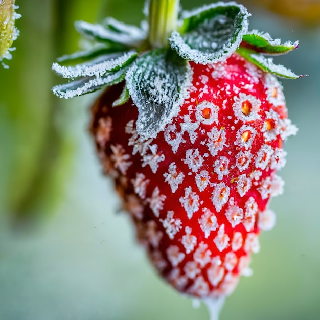 Aardbei Bevroren aardbei vallende vorst close-up