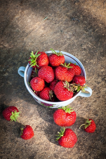 Aardbei in een keramische kom