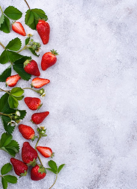 Aardbei met bladeren en bloemen