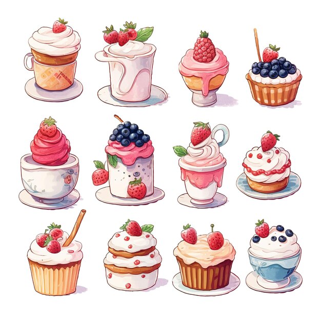 Foto aardbeien desserts illustraties clip art set