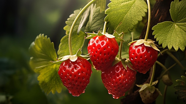 Aardbeien die in de tuin groeien selectieve focus Generatieve AI