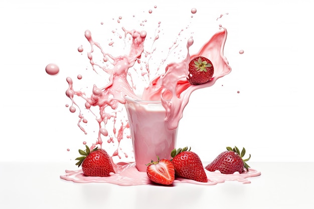 Aardbeien en bessen melk smoothie splash geïsoleerd op witte achtergrond yoghurt Generatieve AI
