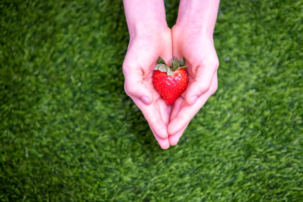 Aardbeien in de vorm van een hart gelukkige valentijnsdag groeten gezonde voeding vegetarisme kopie