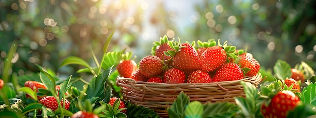 aardbeien in een mand in de tuin selectieve focus