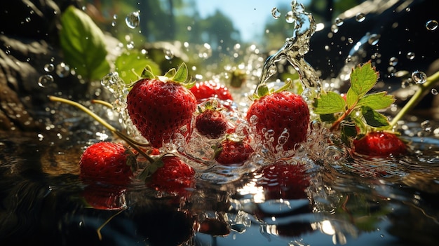 aardbeien in een waterdruppel