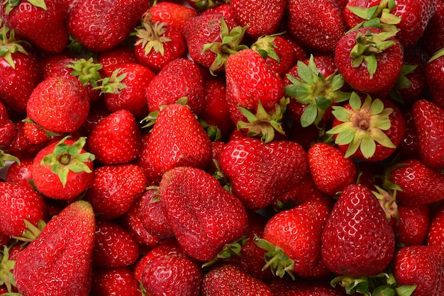 Aardbeien macro. Fruit achtergrond. Bovenaanzicht.