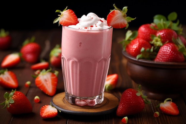 Aardbeien milkshake in het glazen potje