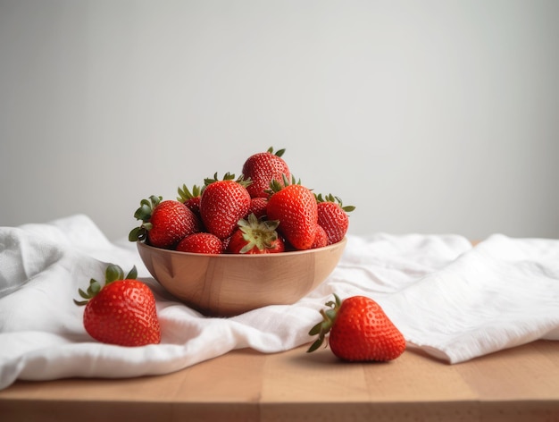 Aardbeien op een tafel met een witte achtergrond generatieve ai