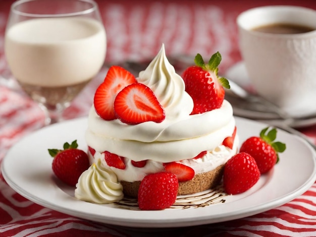 Aardbeien Pavlova taart met slagroom en verse aardbeien Generatieve AI