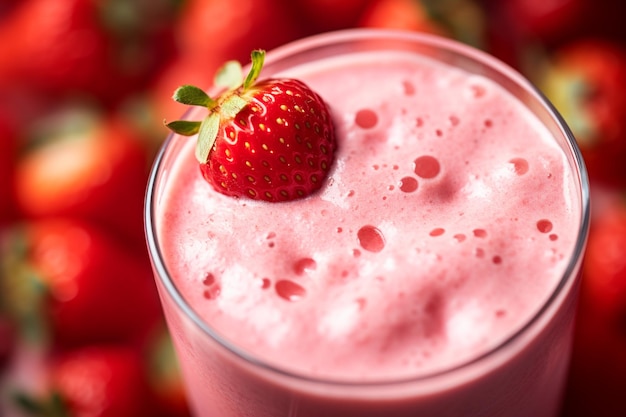 Aardbeien smoothie van dichtbij.