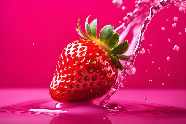 Aardbeien spatten in roze melkwater