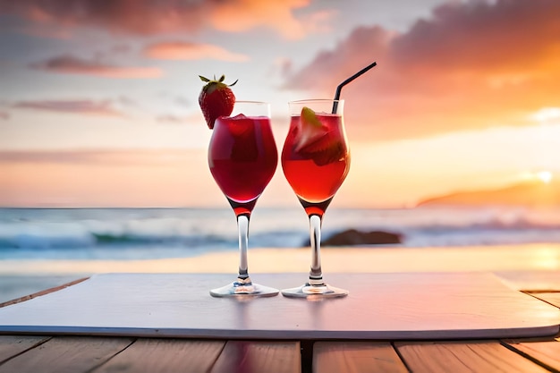 Aardbeiencocktail op het strand