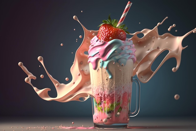 Aardbeienmilkshake met pastel achtergrond generatieve ai