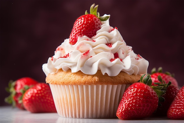 Aardbeienmuffin close-up heerlijk dessert met glazuur
