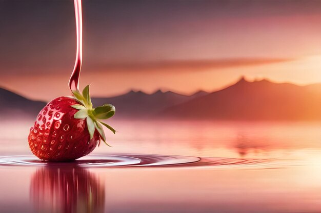 Aardbeiensap met melk en kopje op tafel