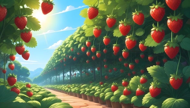 aardbeienveld met aardbeien op de bodem
