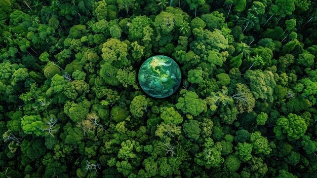 Foto aardbeschermingsdag planeet aarde is kleurrijk groen in het midden van een dicht bos