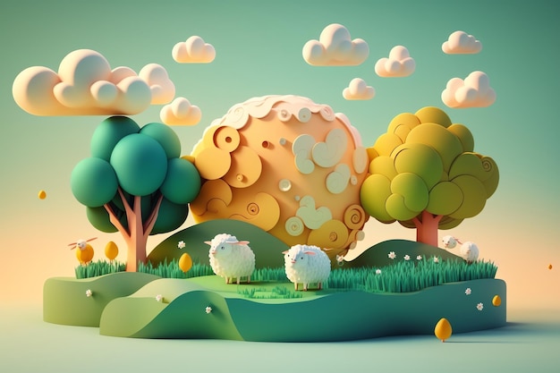 aarde dag illustratie 3D schattig stijl landschap, schattig ambacht, breistijl