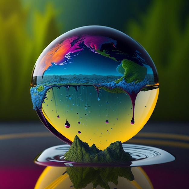 Aarde in een waterdruppel levendige kleuren