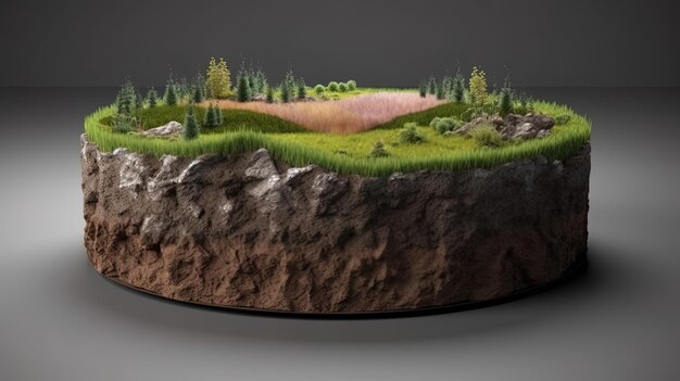 Aarde land Bodemlagen 3D Illustratie ronde bodem grond dwarsdoorsnede zweven landschap fantasie drijvend eiland