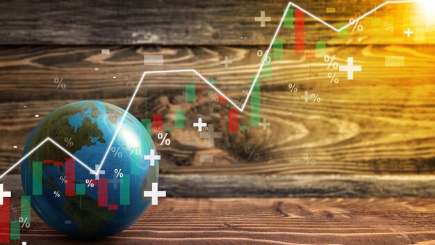 Foto aarde met het symbool van de stijgende inflatiegraaf pijl