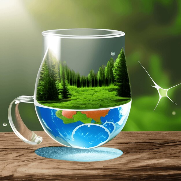 Aarde met meerdere bomen en planten globe glas op groene mos natuur achtergrond generatieve ai