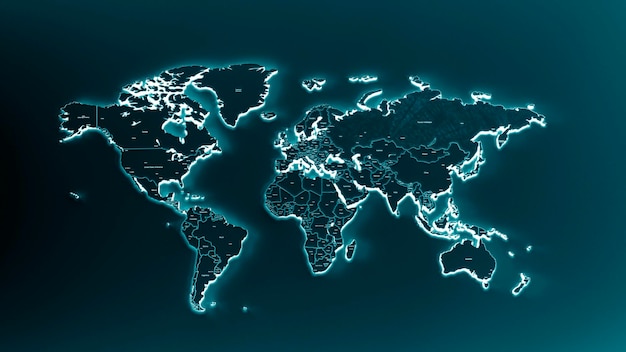 Aarde of wereldkaart Glitter en Glow Effect. nacht kaart. 3d illustratie alle landen ruimtenaam