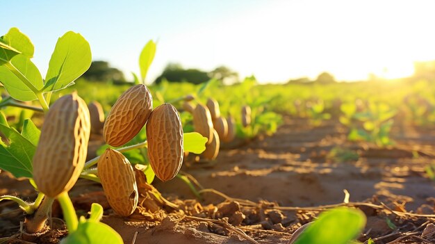 Foto aardnotenplanten zonnen in zonlicht en ontwikkelen zich prachtig.