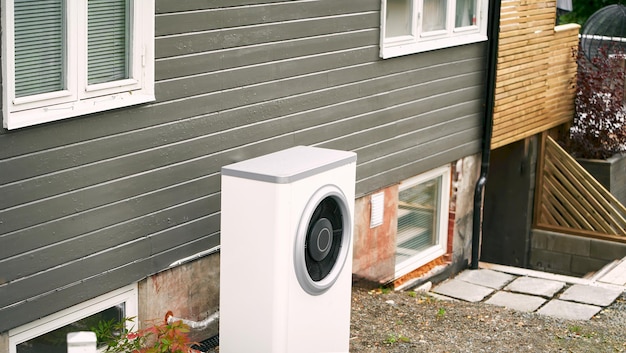 Foto aardwarmtepompunit warmtepomp op de grond een warmtepomp residentiële warmtepomp-airconditioner