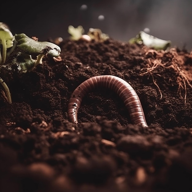 Aardworm op het oppervlak van de bodem close-up macro