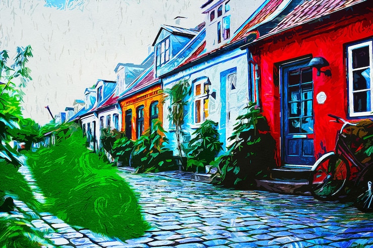 Photo aarhus denmark oil paint landscape