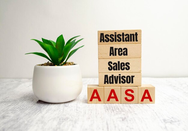 Aasa word on wooden cubes and white background