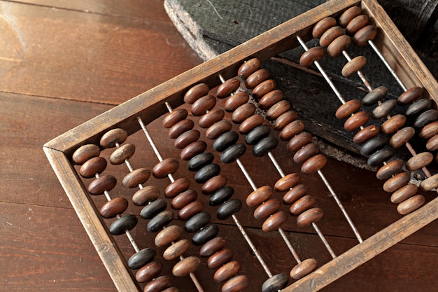 Abacus close up on wooden table