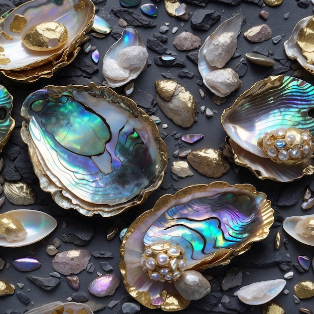 Abalone shells and pearls background