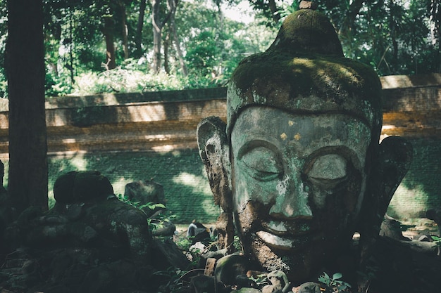 写真 寺院の壊れた仏像を捨てろ