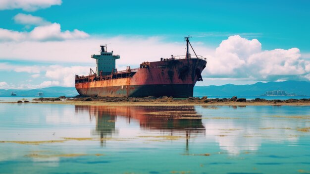 An abandon shipwreck in the middle of the sea