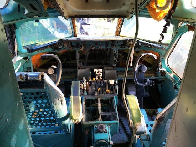 Abandoned airplane cockpit