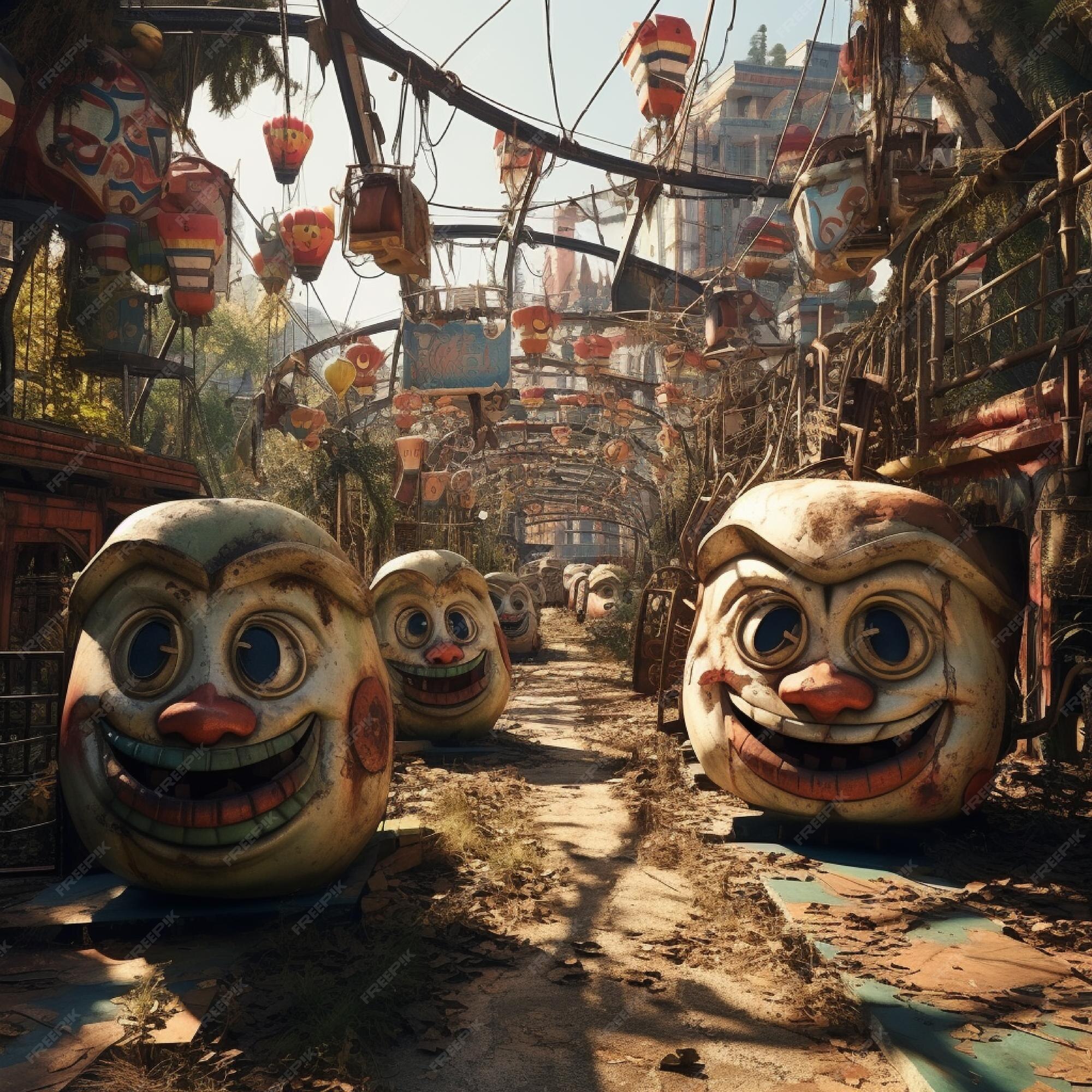 Premium AI Image | An abandoned amusement park with sentient rides