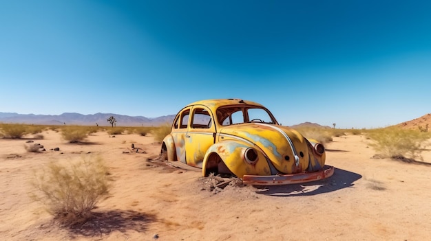 버려진 미녀 사막에서 녹슨 낡은 차의 매력을 발견하다 Generative AI