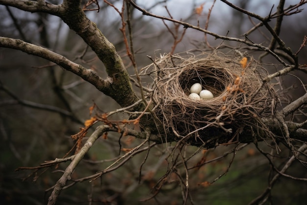 Фото Заброшенные птицы гнездятся на ветке дерева