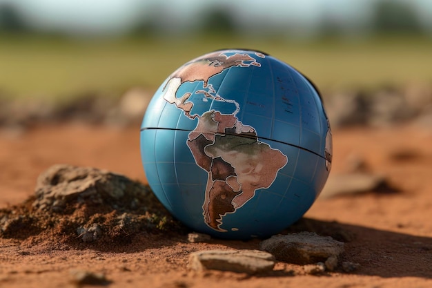 Photo abandoned and broken globe amongst waste symbol of planet39s mistreatment and pollution