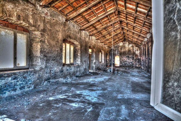 Abandoned building seen from the window