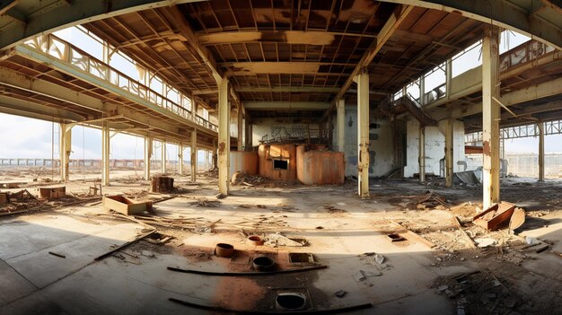 abandoned building with a large industrial crane in the city