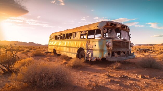 Abandoned Bus On Deserted Road