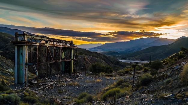 An abandoned cableway station of the La Mejicana mine at the foot of the Sierra de F Generative AI