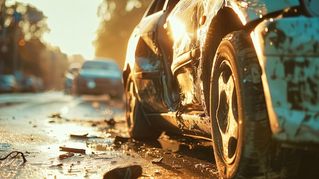 Foto auto abbandonata bloccata nella sporcizia