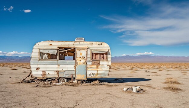 Abandoned caravan in death valley where temperature record was broken