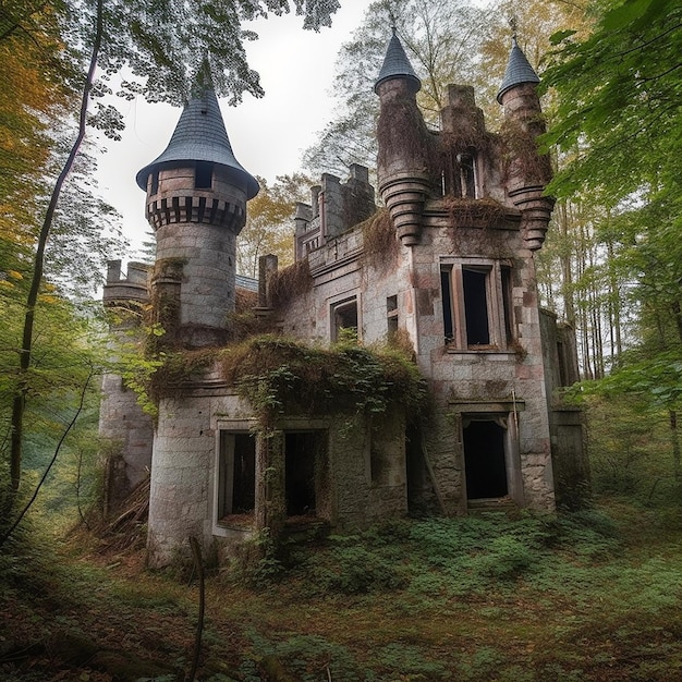 Abandoned castle or real estate in forest